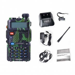 Рация Baofeng UV-5R камуфляж, диапазоны VHF/UHF, 17см антенна, гарнитура. 