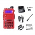 Рация Baofeng UV-5R красная, диапазоны VHF/UHF, 17см антенна, гарнитура. 